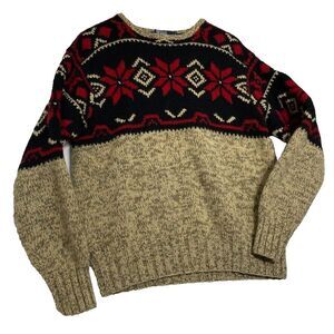 Polo Ralph Lauren Tan Hand Knit Wool Snowflake Fair Equestrian Sweater‎ Large